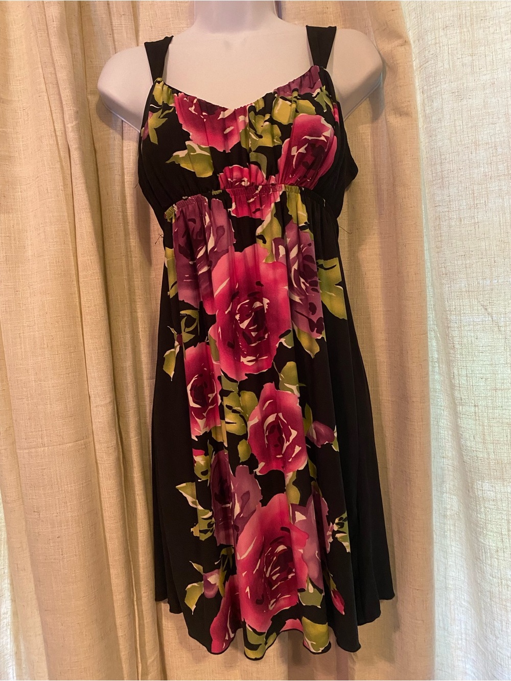 NWT VTG BCX Y2K Bold Rose Floral Empire Waist Dress M - Picture 3 of 15